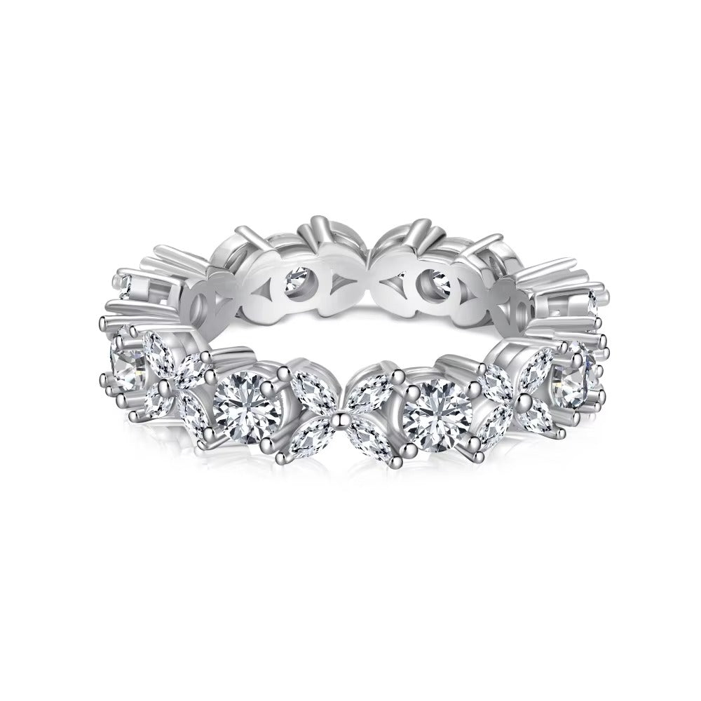 Flower CZ Eternity Ring 925 Sterling Silver