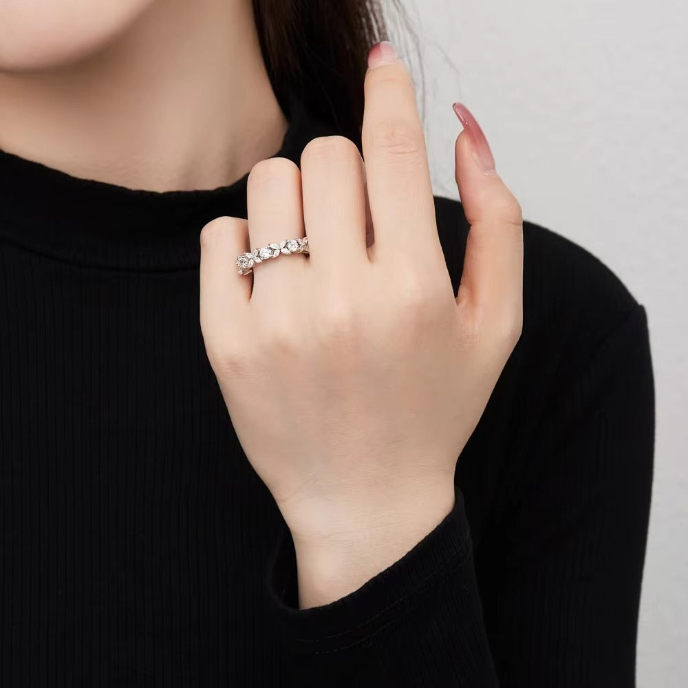 Flower CZ Eternity Ring 925 Sterling Silver
