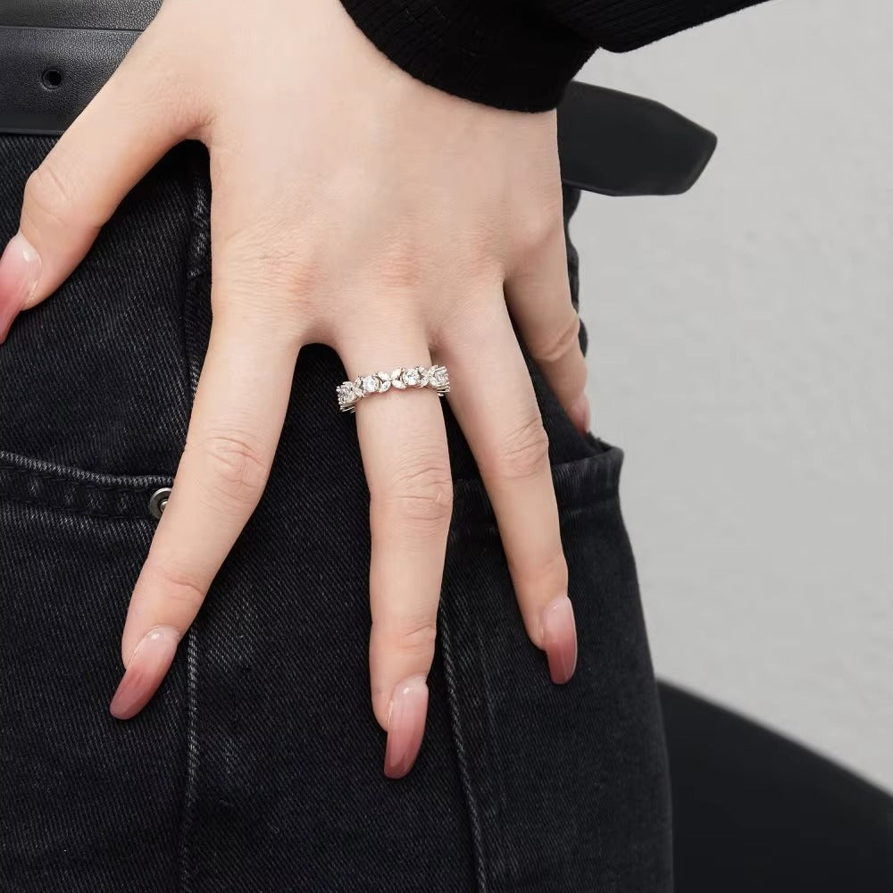 Flower CZ Eternity Ring 925 Sterling Silver