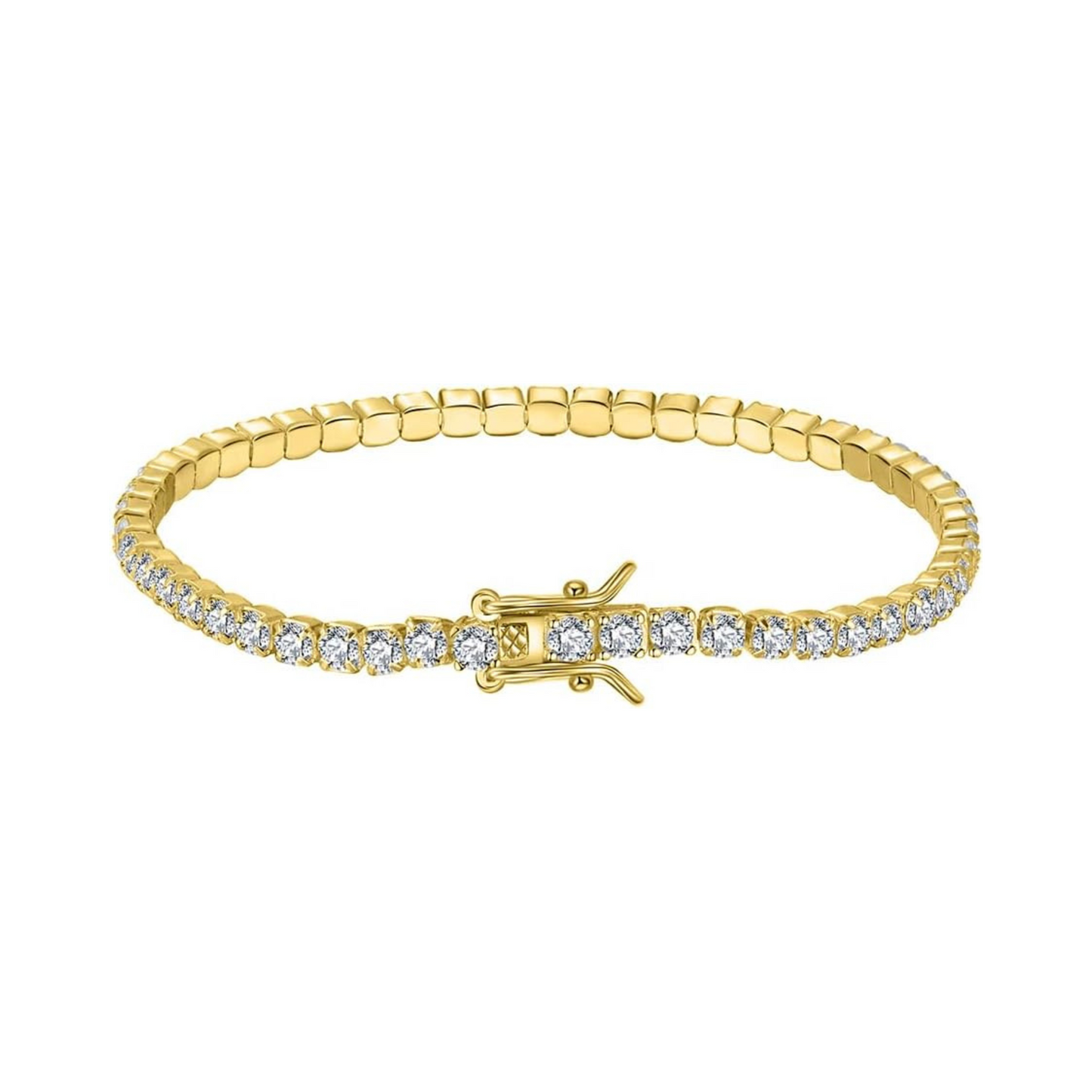 Tennis Bracelet with Double Clasp 3mm Gold