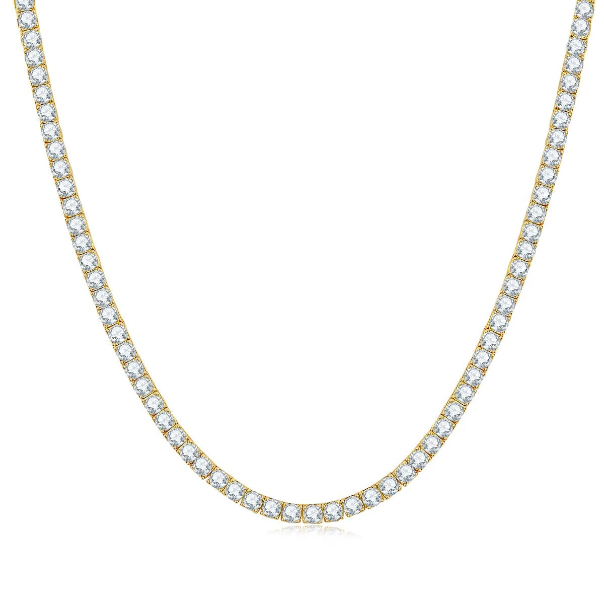 Gold Lab-Grown Diamond Tennis Necklace – Round Cut