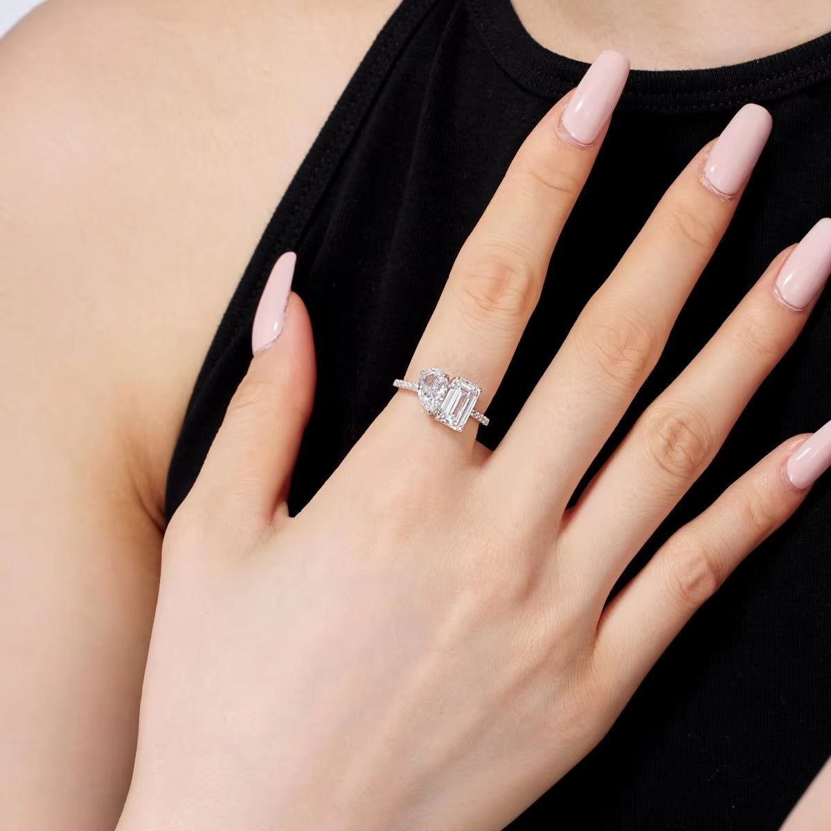 Two-Stone Pear CZ Engagement Ring – 925 Silver