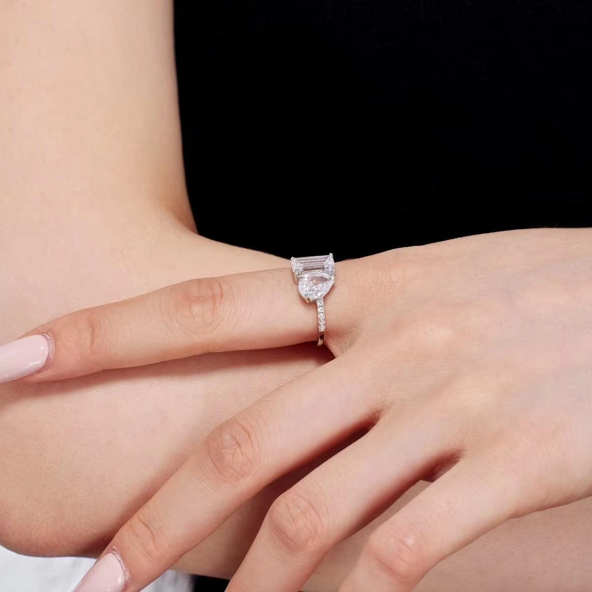 Two-Stone Pear CZ Engagement Ring – 925 Silver