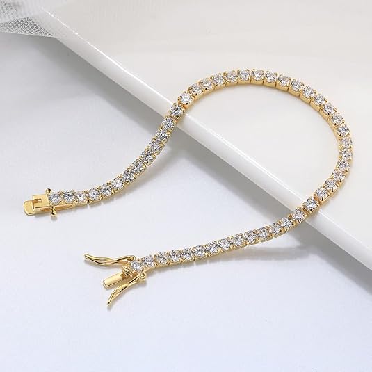 Tennis Bracelet with Double Clasp 3mm Gold
