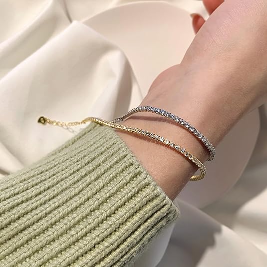 Sterling Silver Tennis Bracelet Lobster Claw 3mm Gold
