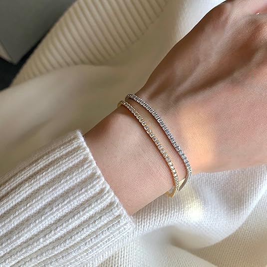 Sterling Silver Tennis Bracelet Lobster Claw 3mm Gold
