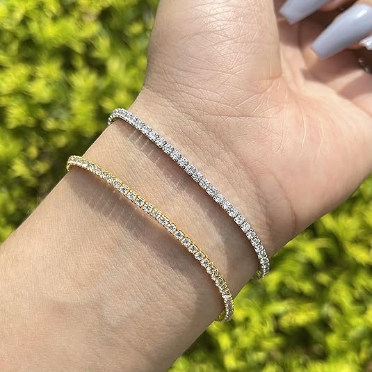 Sterling Silver Tennis Bracelet Lobster Claw 3mm Gold