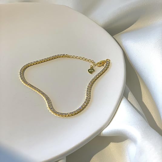 Sterling Silver Tennis Bracelet Lobster Claw 3mm Gold