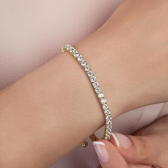 Tennis Bracelet with Double Clasp 3mm Gold