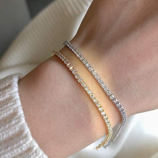 Sterling Silver Tennis Bracelet Lobster Claw 3mm Gold