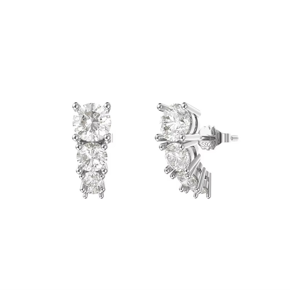 14K Gold Plated CZ Ear Crawler Earrings Silver
