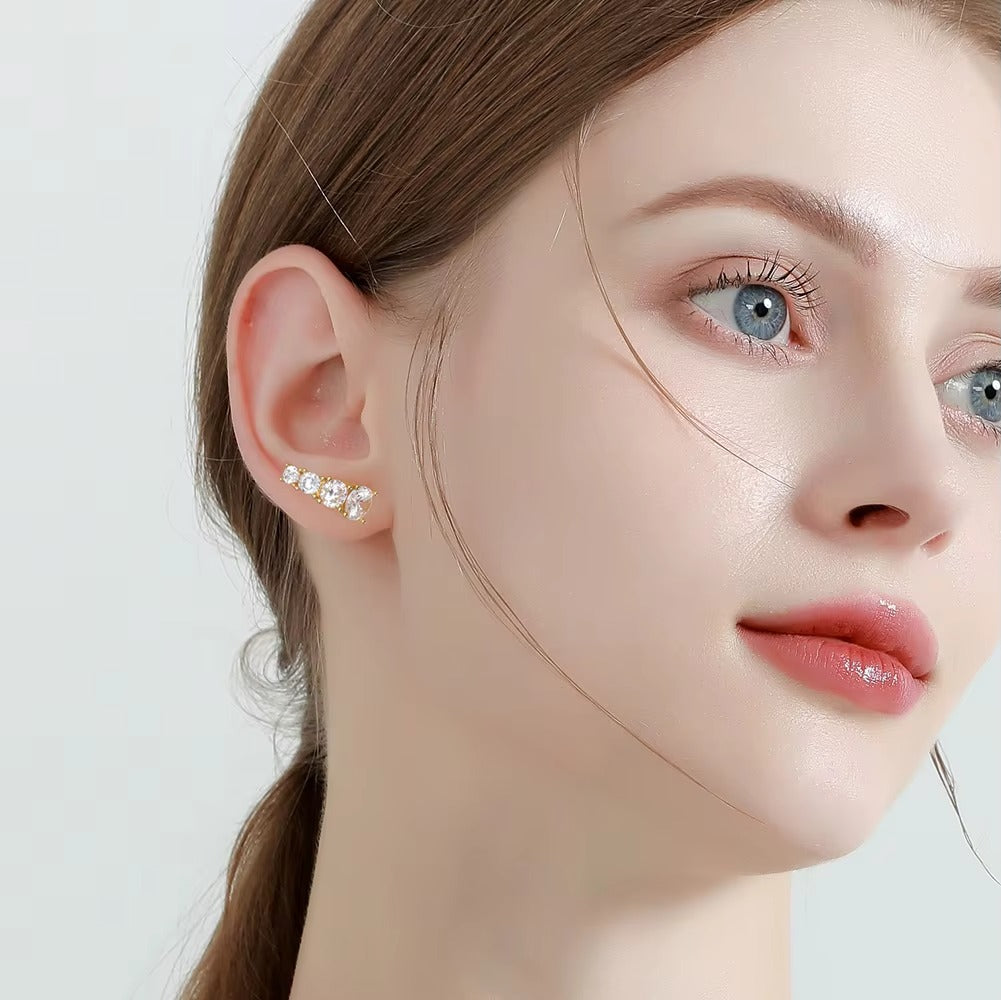 14K Gold Plated CZ Ear Crawler Earrings Silver