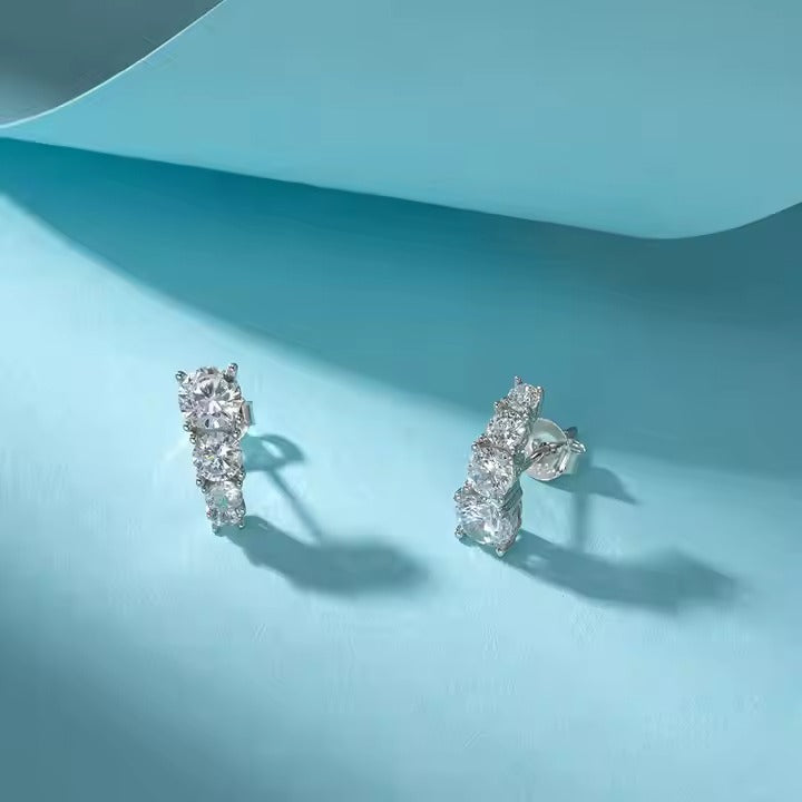14K Gold Plated CZ Ear Crawler Earrings Silver