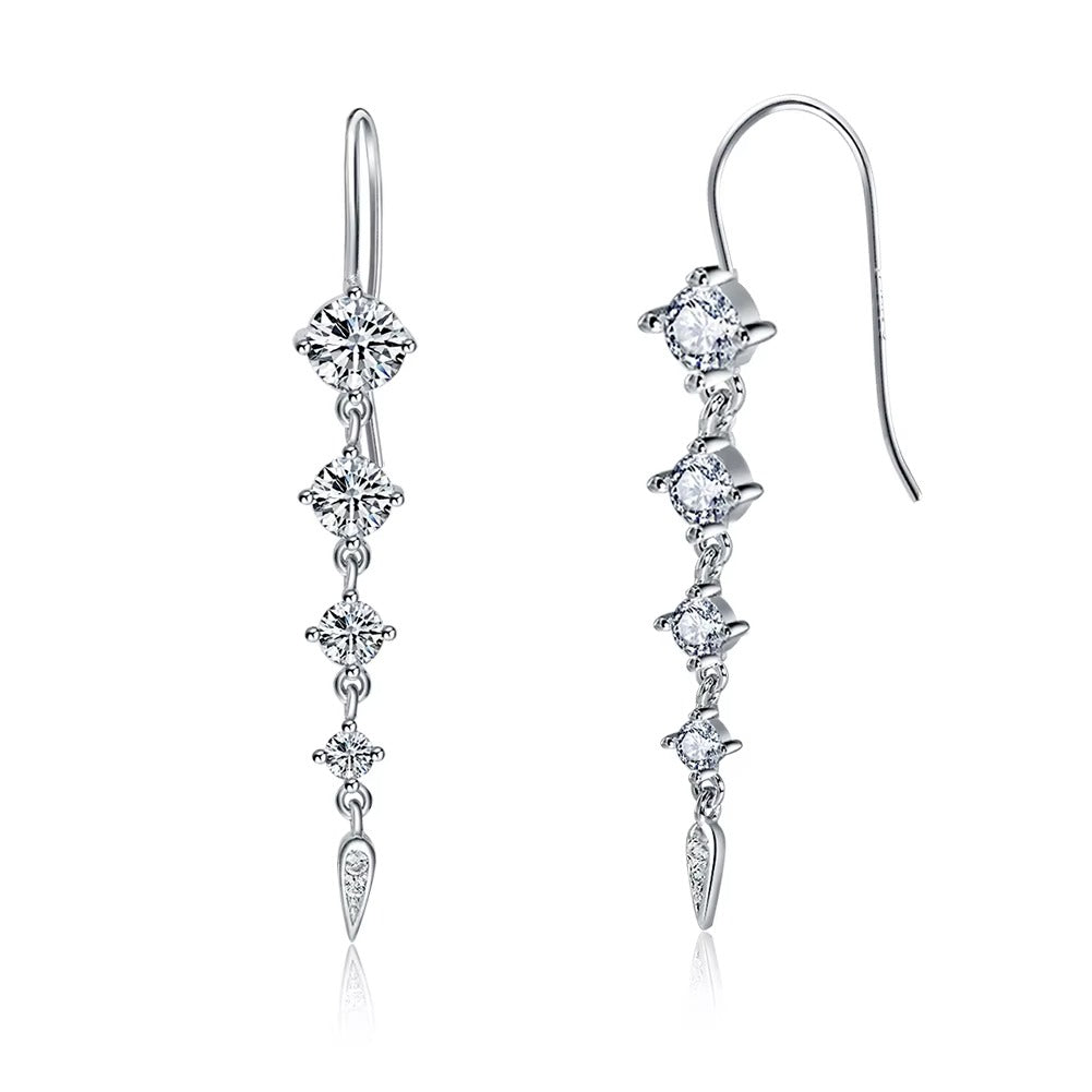 925 Sterling Silver Long Zircon Dangle Earrings