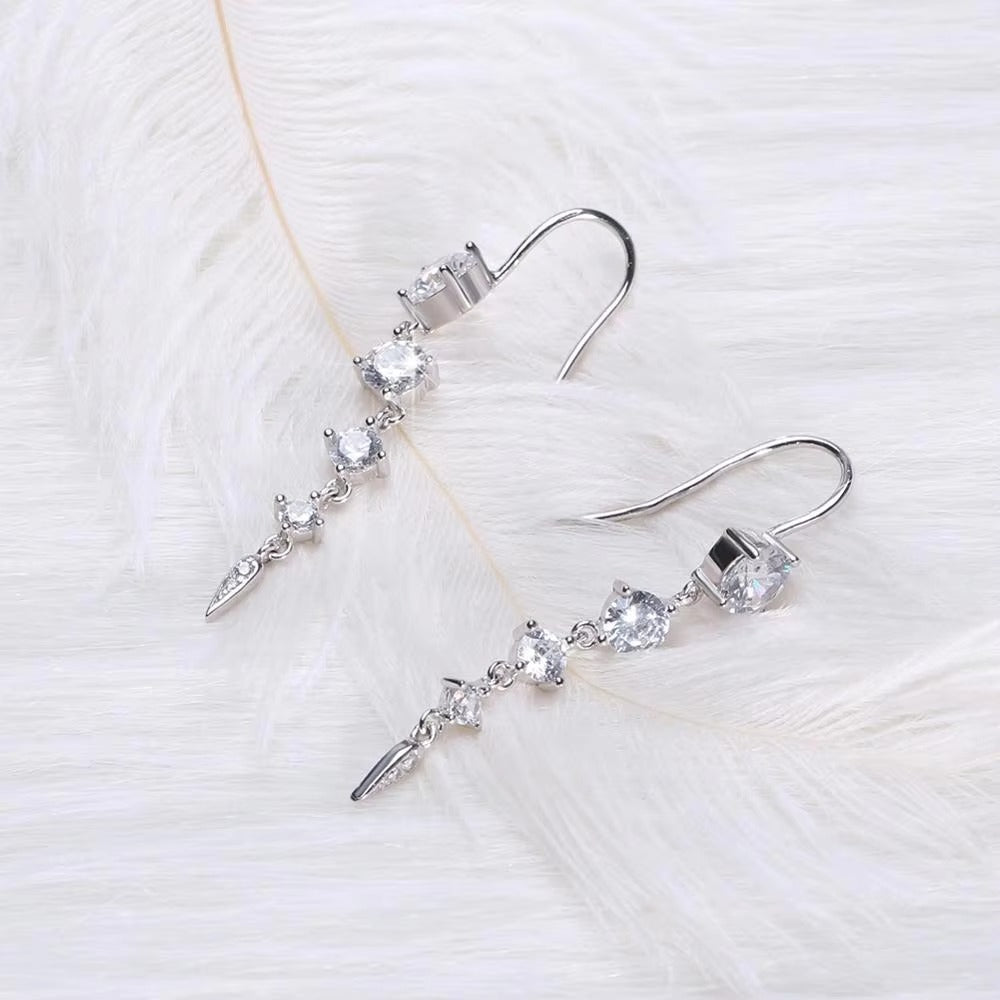 925 Sterling Silver Long Zircon Dangle Earrings