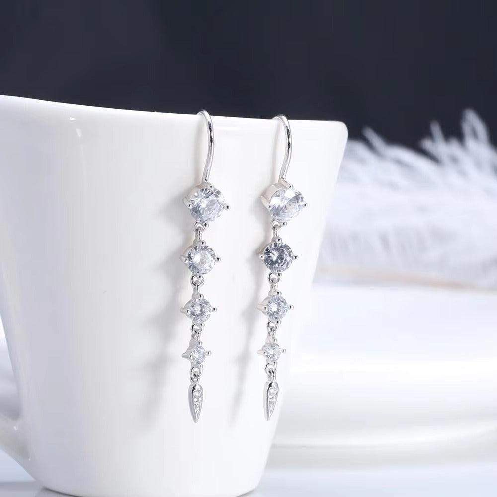 925 Sterling Silver Long Zircon Dangle Earrings