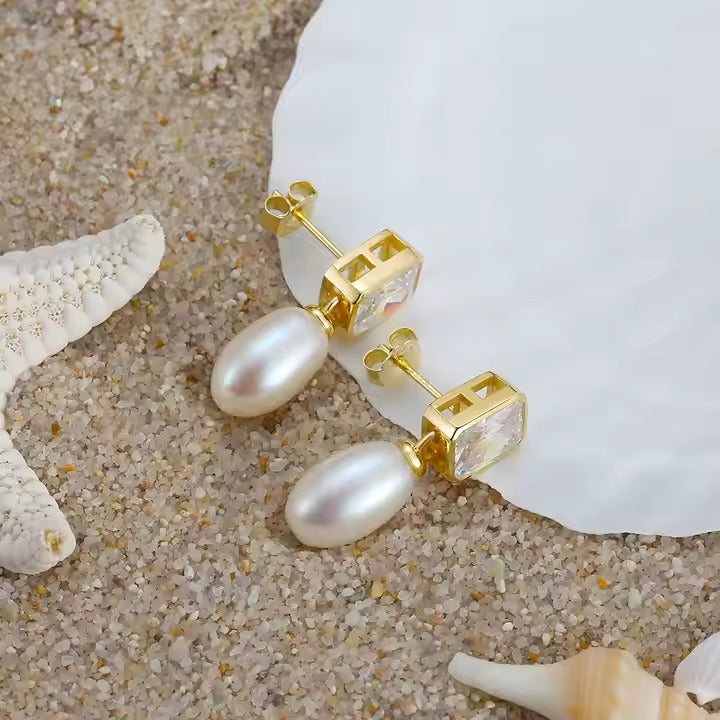 925 Silver Freshwater Pearl Drop Earrings