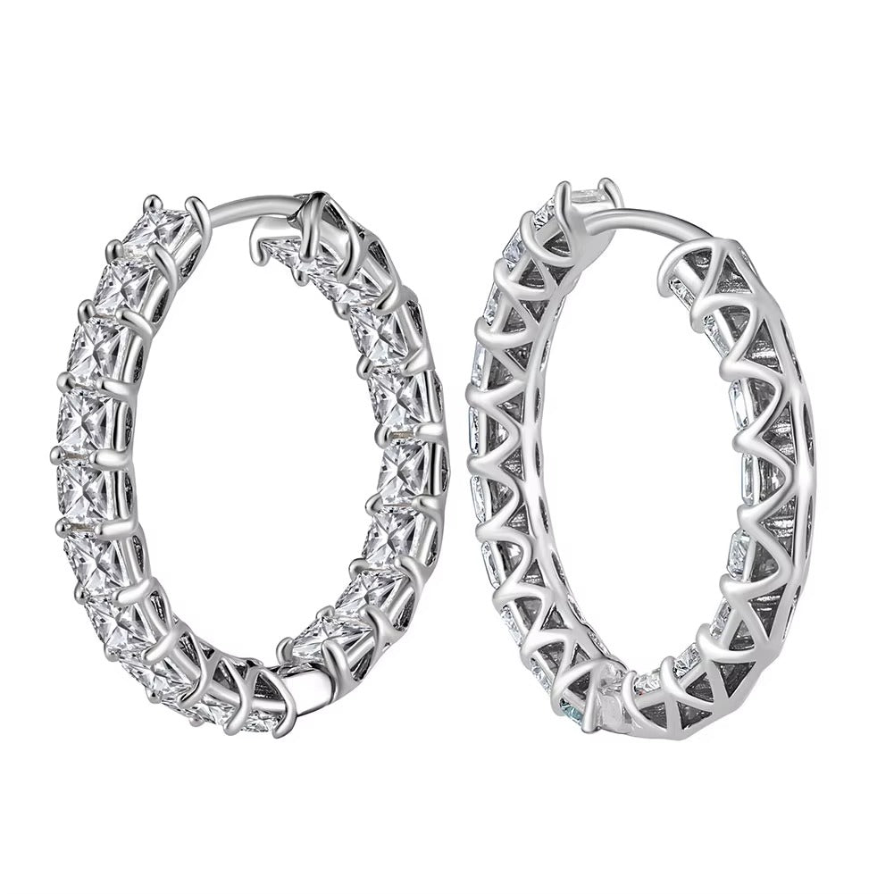 925 Sterling Silver CZ Hoop Earrings