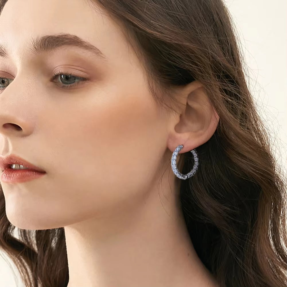 925 Sterling Silver CZ Hoop Earrings