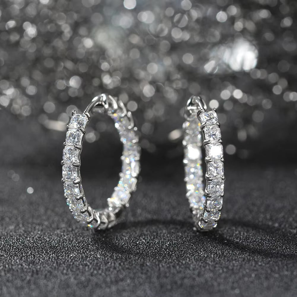925 Sterling Silver CZ Hoop Earrings