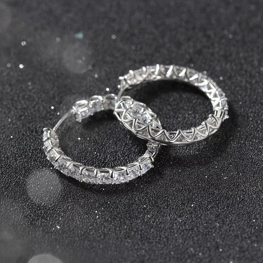 925 Sterling Silver CZ Hoop Earrings