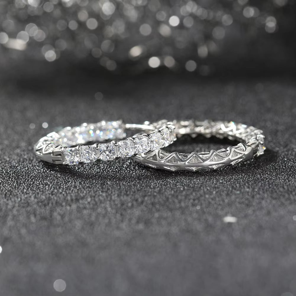 925 Sterling Silver CZ Hoop Earrings