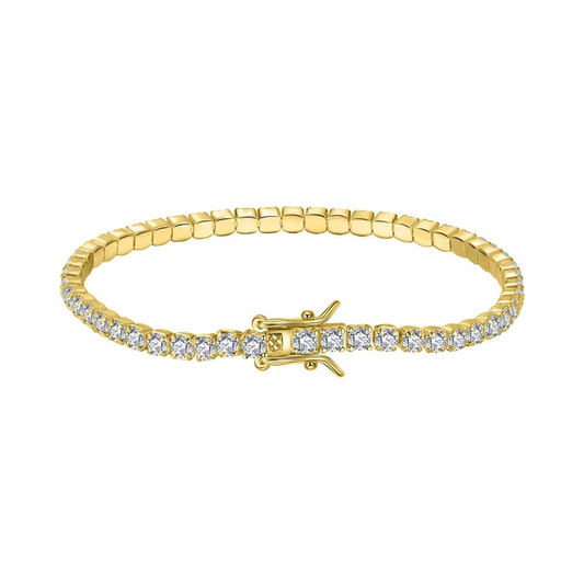 Tennis Bracelet with Double Clasp 3mm Gold