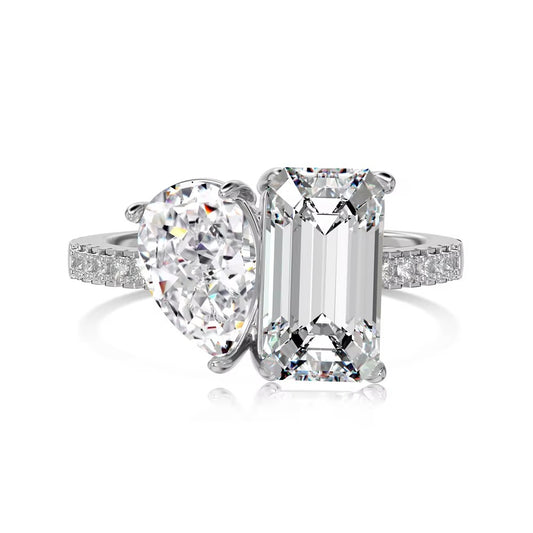 Two-Stone Pear CZ Engagement Ring – 925 Silver