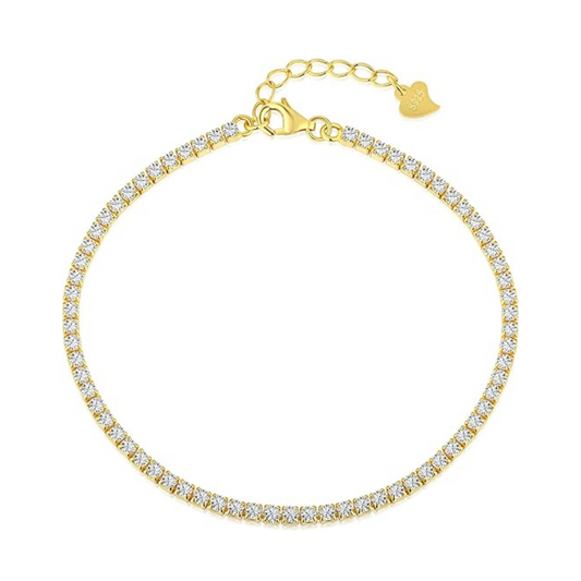 Sterling Silver Tennis Bracelet Lobster Claw 3mm Gold