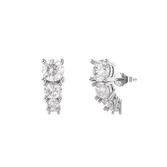 14K Gold Plated CZ Ear Crawler Earrings Silver