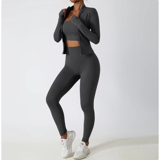 3-Piece Set | Jacket, Sports Bra & High-Waist Leggings
