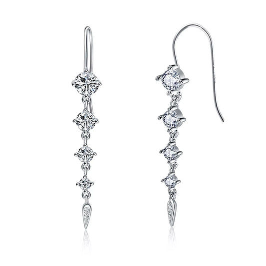 925 Sterling Silver Long Zircon Dangle Earrings