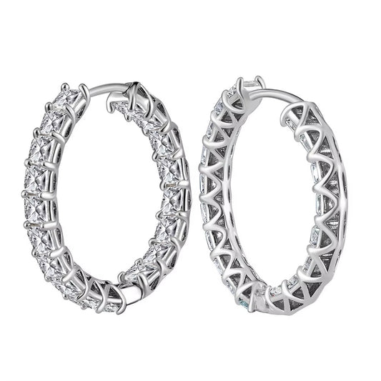 925 Sterling Silver CZ Hoop Earrings