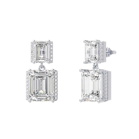 925 Sterling Silver Emerald Cut CZ Drop Earrings